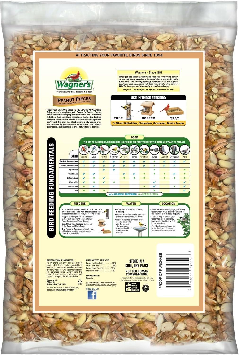 image:imageWagners Shelled Peanut Pieces for Wild Birds 10 Pound Bag HighProtein ShellFree NoWaste Bird Food for Woodpeckers Jays amp Chickadees